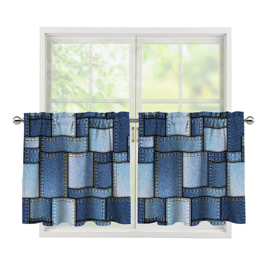 Patchwork Denim Jeans Pattern Print Tier Curtains