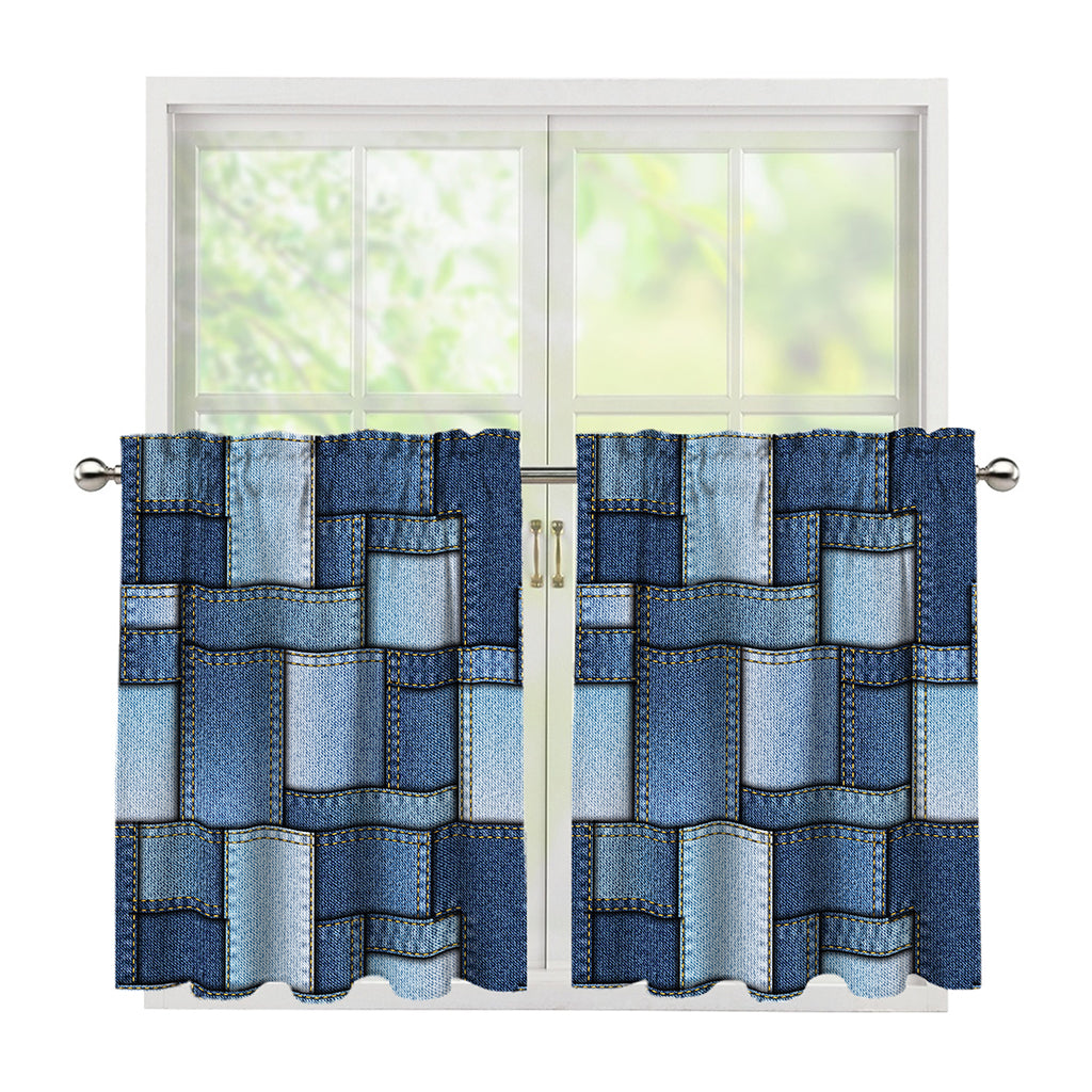 Patchwork Denim Jeans Pattern Print Tier Curtains