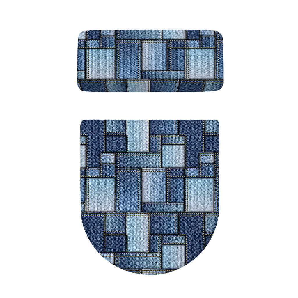 Patchwork Denim Jeans Pattern Print Toilet Lid And Tank Cover Set
