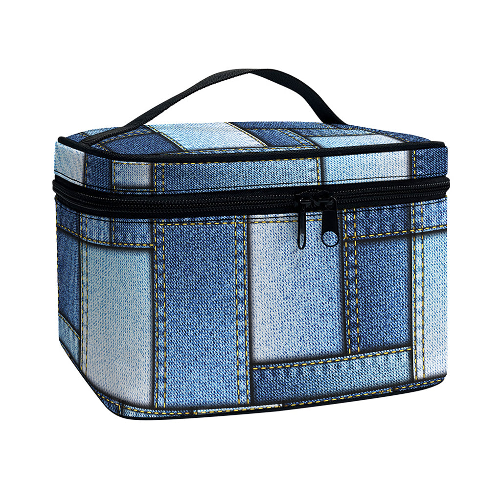 Patchwork Denim Jeans Pattern Print Travel Makeup Bag