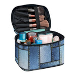 Patchwork Denim Jeans Pattern Print Travel Makeup Bag