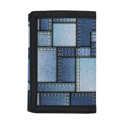 Patchwork Denim Jeans Pattern Print Trifold Wallet