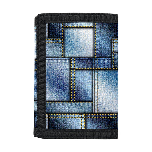 Patchwork Denim Jeans Pattern Print Trifold Wallet
