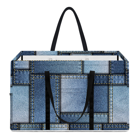 Patchwork Denim Jeans Pattern Print Utility Tote Bag