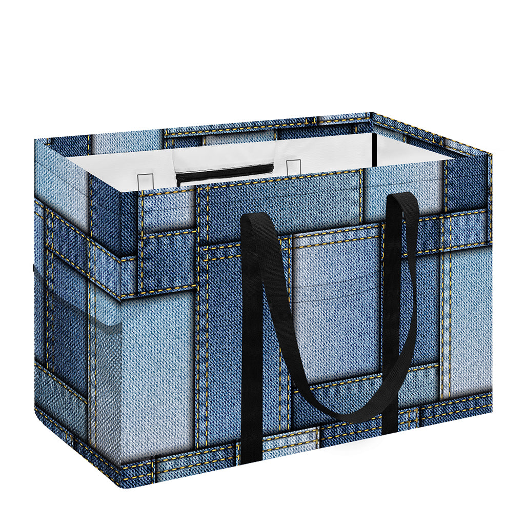 Patchwork Denim Jeans Pattern Print Utility Tote Bag
