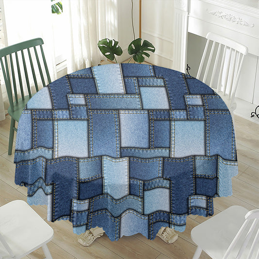 Patchwork Denim Jeans Pattern Print Waterproof Round Tablecloth