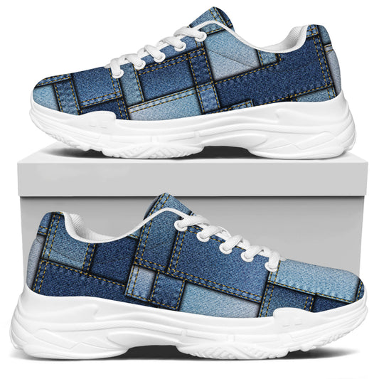 Patchwork Denim Jeans Pattern Print White Chunky Shoes