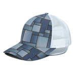 Patchwork Denim Jeans Pattern Print White Mesh Trucker Cap