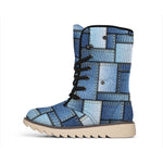 Patchwork Denim Jeans Pattern Print Winter Boots