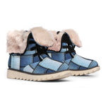 Patchwork Denim Jeans Pattern Print Winter Boots