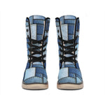 Patchwork Denim Jeans Pattern Print Winter Boots