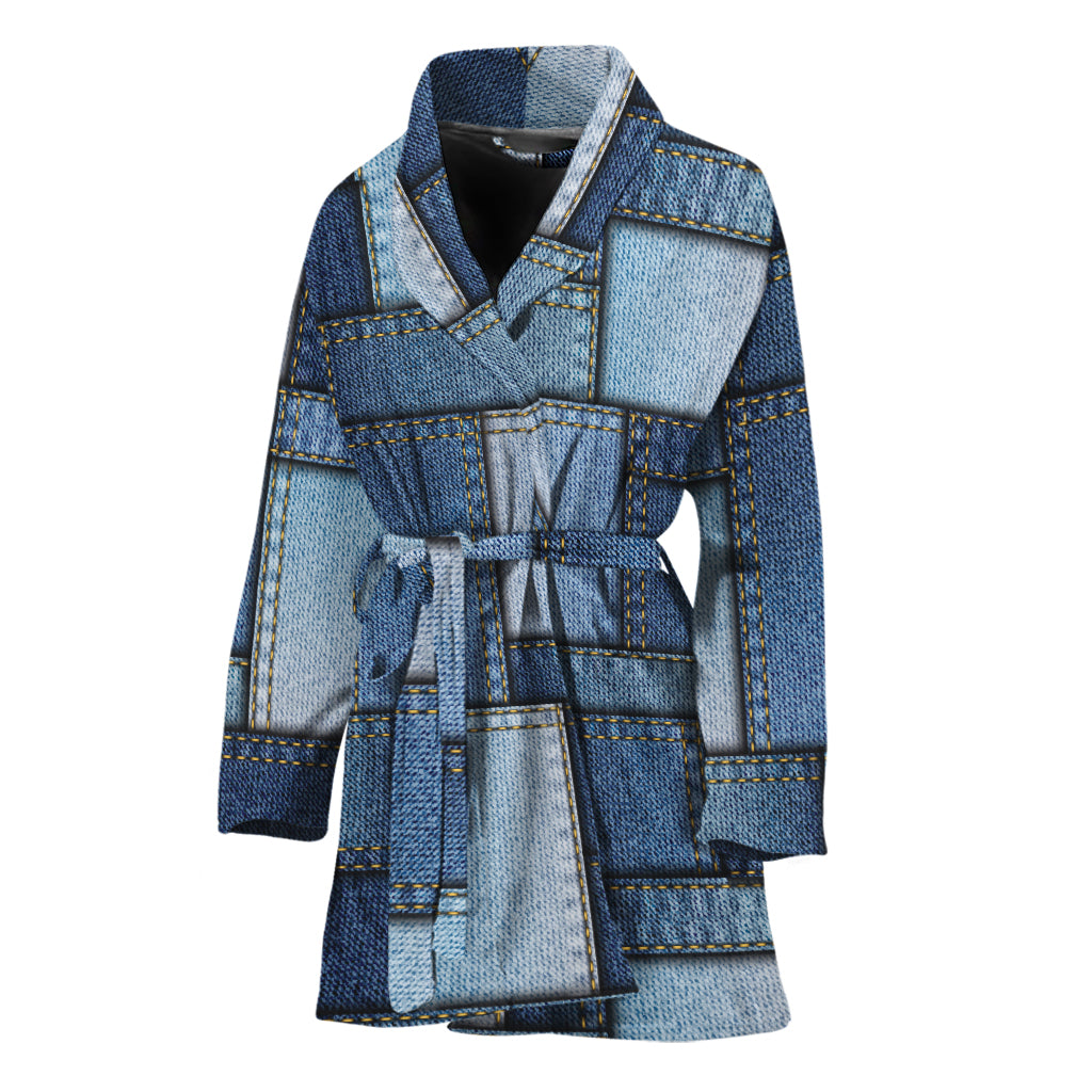 Patchwork Denim Jeans Pattern Print Women's Bathrobe