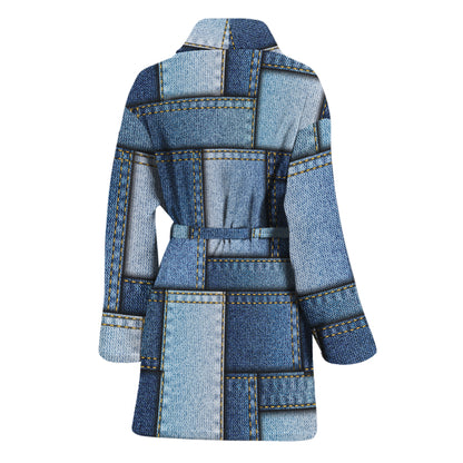 Patchwork Denim Jeans Pattern Print Women's Bathrobe