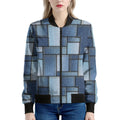 Patchwork Denim Jeans Pattern Print Women's Bomber Jacket