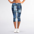 Patchwork Denim Jeans Pattern Print Women's Capri Leggings