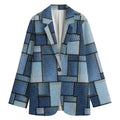 Patchwork Denim Jeans Pattern Print Women's Cotton Blazer