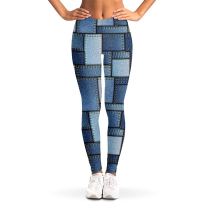 Patchwork Denim Jeans Pattern Print Women's Leggings