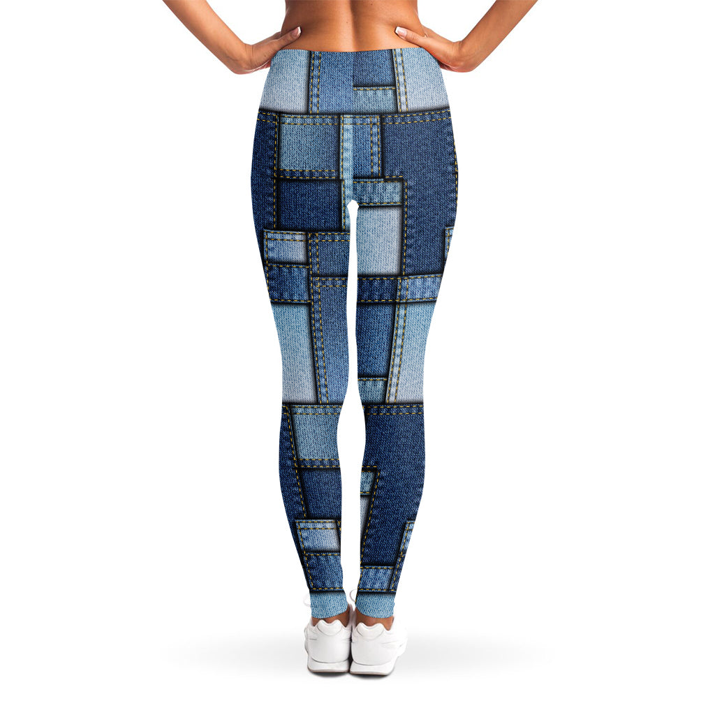 Patchwork Denim Jeans Pattern Print Women's Leggings