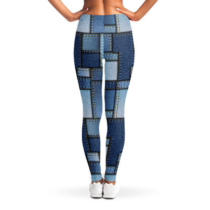 Patchwork Denim Jeans Pattern Print Women's Leggings