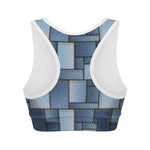 Patchwork Denim Jeans Pattern Print Women's Sports Bra