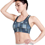 Patchwork Denim Jeans Pattern Print Women's Sports Bra