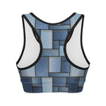 Patchwork Denim Jeans Pattern Print Women's Sports Bra