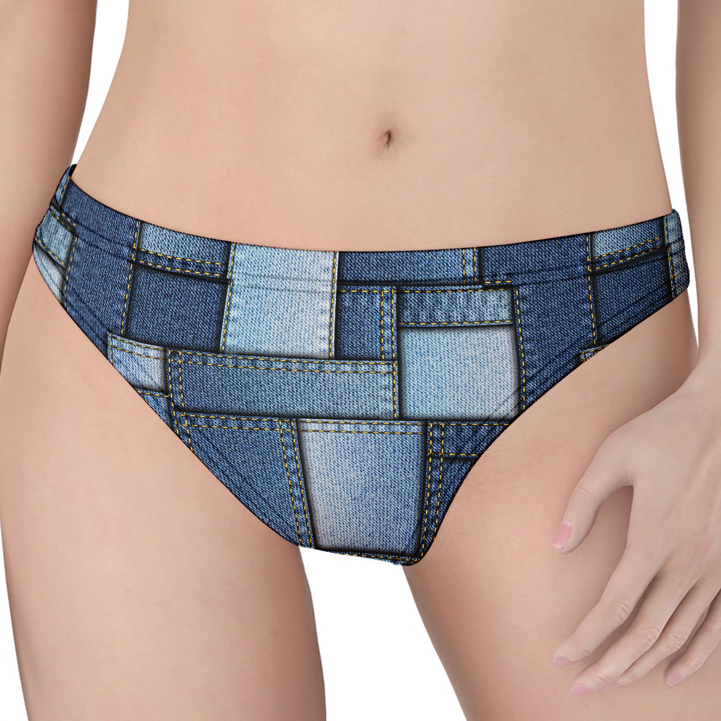 Patchwork Denim Jeans Pattern Print Women's Thong