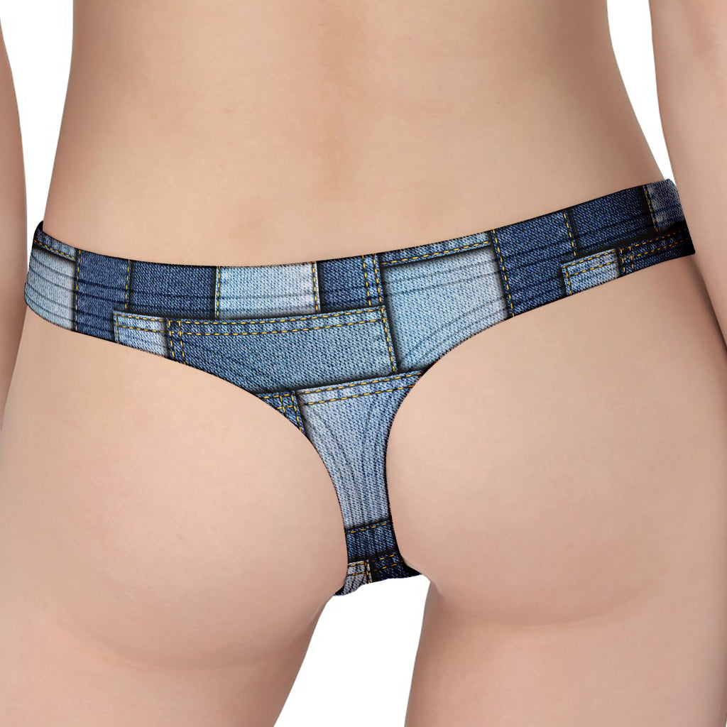 Patchwork Denim Jeans Pattern Print Women's Thong