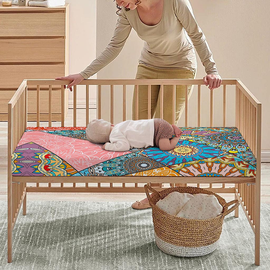 Patchwork Mandala Bohemian Pattern Print Baby Crib Sheet