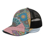Patchwork Mandala Bohemian Pattern Print Black Mesh Trucker Cap