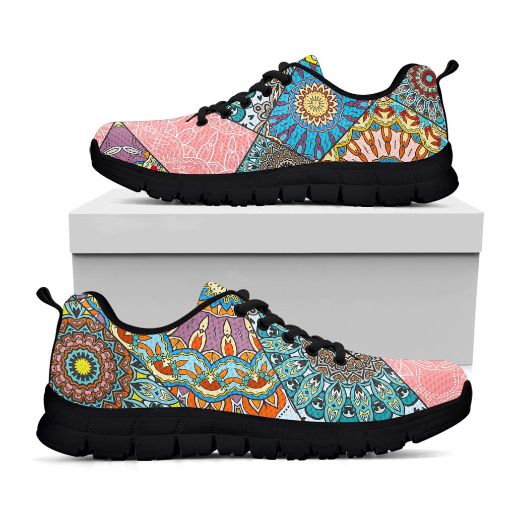 Patchwork Mandala Bohemian Pattern Print Black Running Shoes