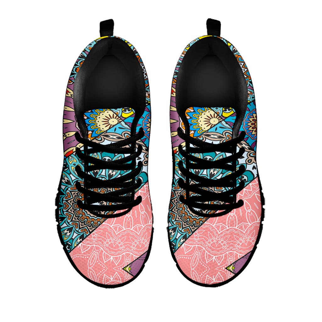 Patchwork Mandala Bohemian Pattern Print Black Running Shoes