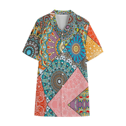 Patchwork Mandala Bohemian Pattern Print Cotton Hawaiian Shirt