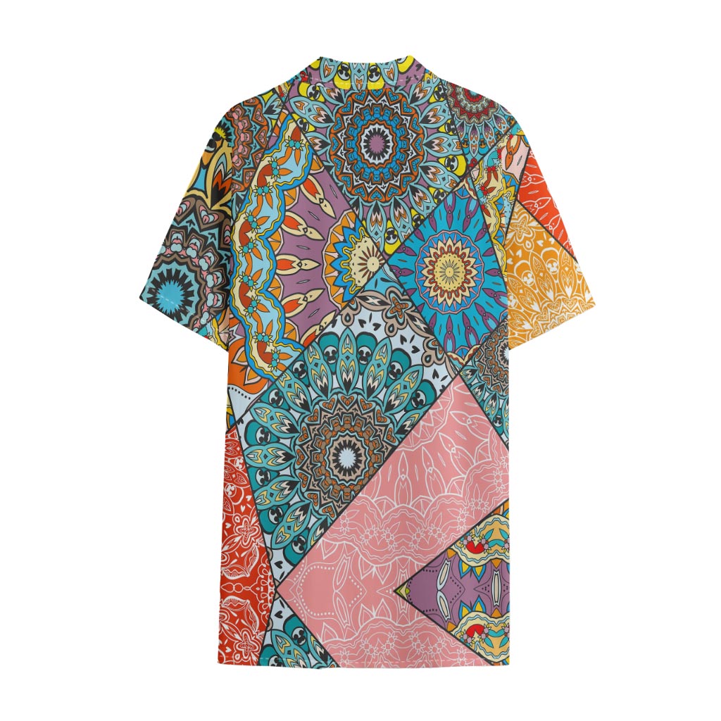 Patchwork Mandala Bohemian Pattern Print Cotton Hawaiian Shirt