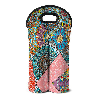 Patchwork Mandala Bohemian Pattern Print Double Neoprene Wine Tote
