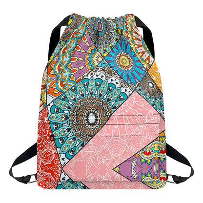 Patchwork Mandala Bohemian Pattern Print Drawstring Backpack