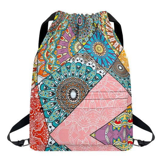 Patchwork Mandala Bohemian Pattern Print Drawstring Backpack