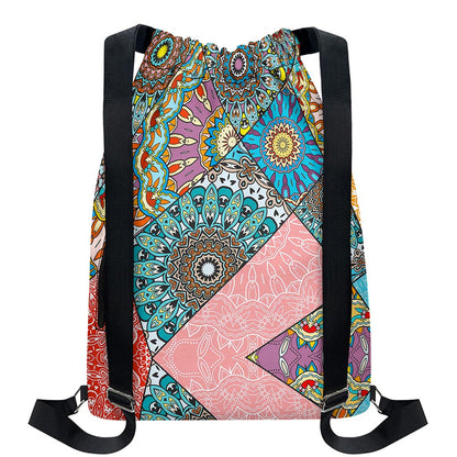 Patchwork Mandala Bohemian Pattern Print Drawstring Backpack