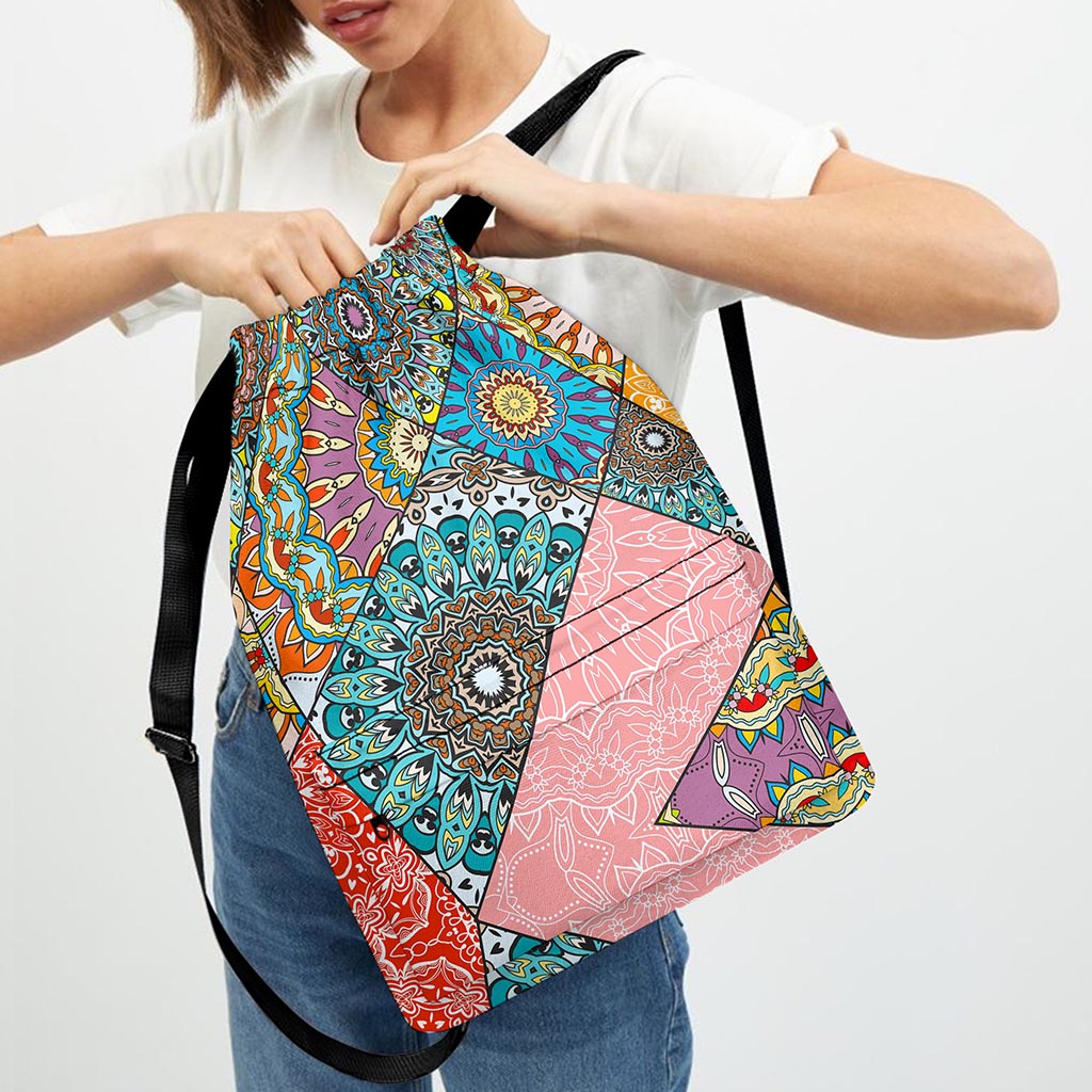 Patchwork Mandala Bohemian Pattern Print Drawstring Backpack