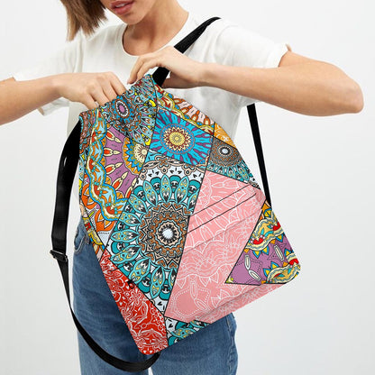 Patchwork Mandala Bohemian Pattern Print Drawstring Backpack