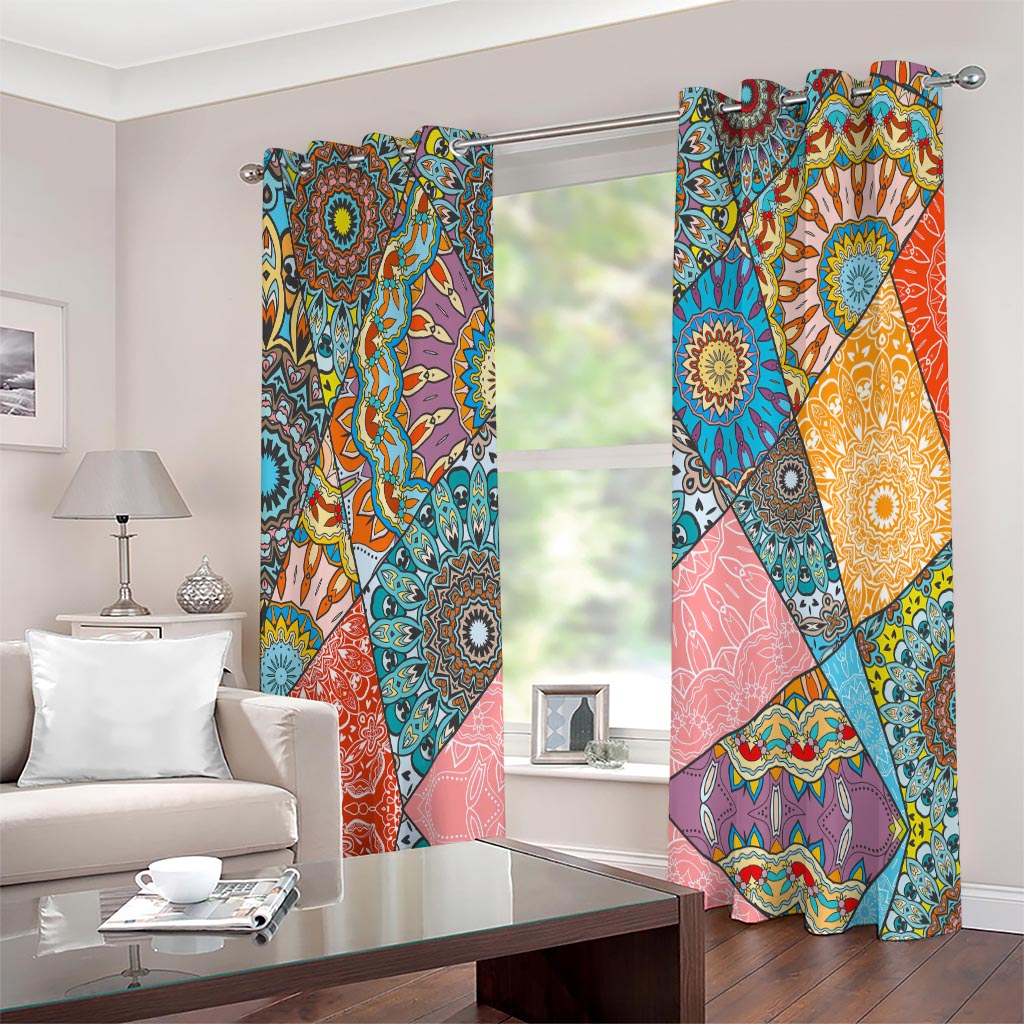 Patchwork Mandala Bohemian Pattern Print Extra Wide Grommet Curtains