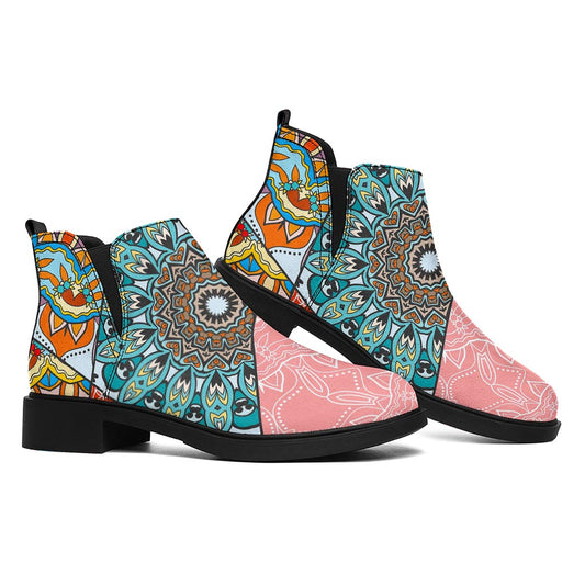 Patchwork Mandala Bohemian Pattern Print Flat Ankle Boots