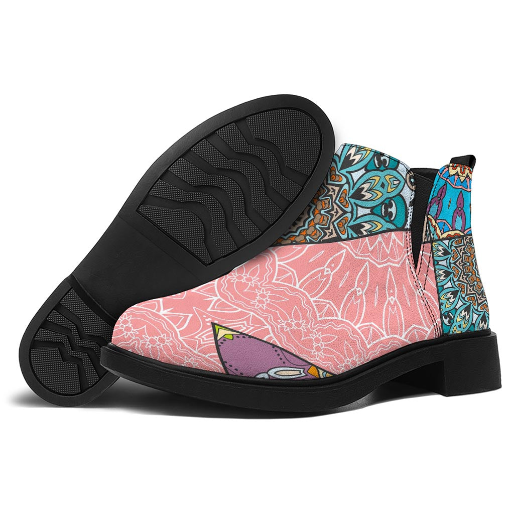 Patchwork Mandala Bohemian Pattern Print Flat Ankle Boots