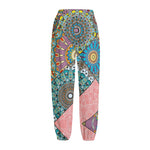 Patchwork Mandala Bohemian Pattern Print Fleece Lined Knit Pants