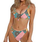 Patchwork Mandala Bohemian Pattern Print Front Bow Tie Bikini