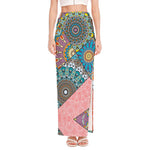 Patchwork Mandala Bohemian Pattern Print High Slit Maxi Skirt