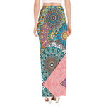 Patchwork Mandala Bohemian Pattern Print High Slit Maxi Skirt