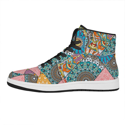 Patchwork Mandala Bohemian Pattern Print High Top Leather Sneakers