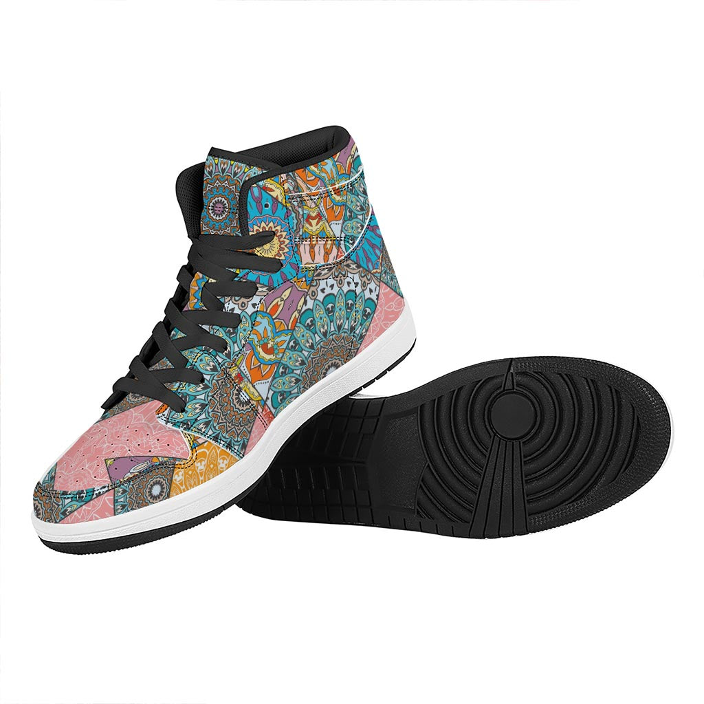 Patchwork Mandala Bohemian Pattern Print High Top Leather Sneakers