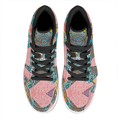 Patchwork Mandala Bohemian Pattern Print High Top Leather Sneakers